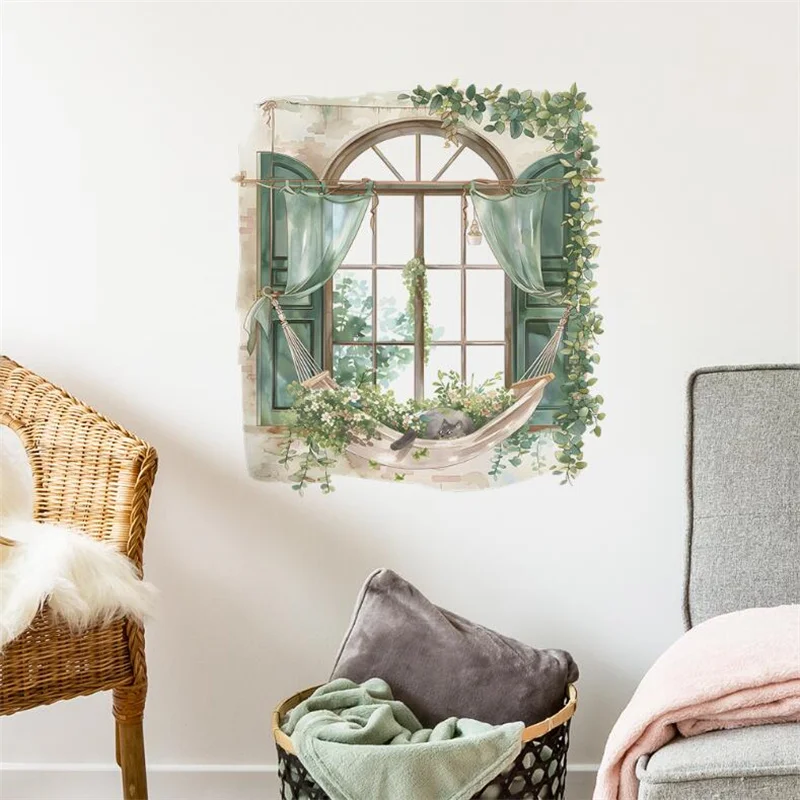 Fake Window Green Plant Wall Sticker Living Room Wall Corridor Entrance Home Decoration Wall Art Self-adhesive Waterproof