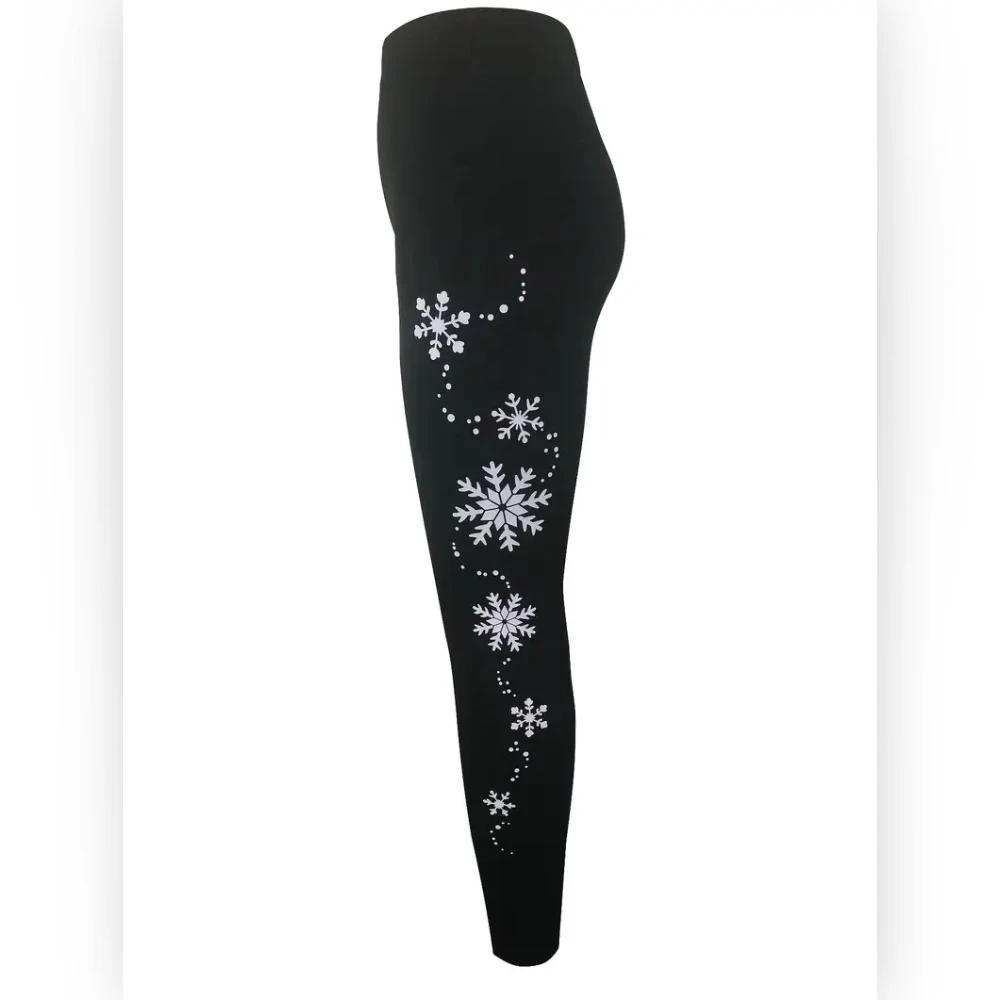 Christmas snowflake print elastic waist tight casual leggings for women festive atmosphere