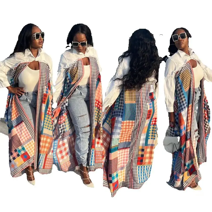 

Summer Boho Printed High Collar Long Sleeve Kimonos Women Casual Beach Bikini Cover -Up African Female Loose Robe