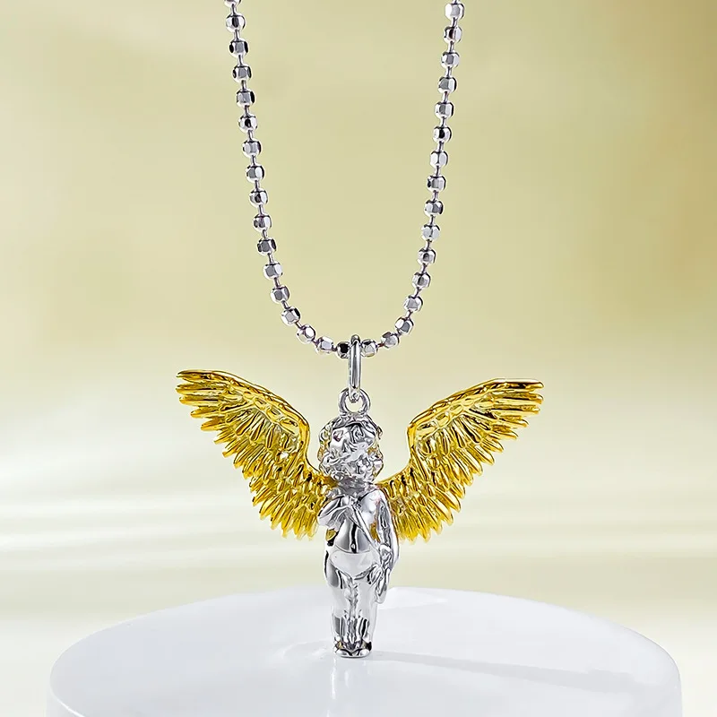 Middle ancient style little angel with small wings guarding pendant, love god necklace, new women's 925 silver retro style