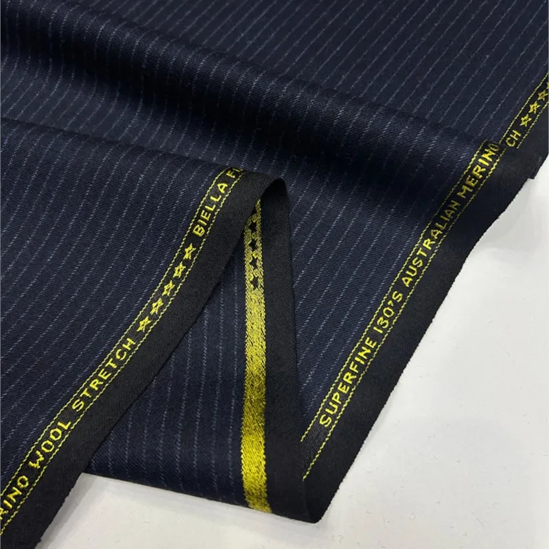 Spring and autumn worsted yarn-dyed striped wool suit fabric elastic clothing trousers