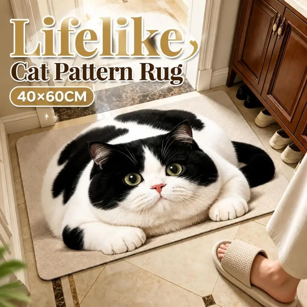 Practical Diatomite Cat Print Doormat Absorbent Non-slip Entryway Rug Wear-resistant Washable Pet Floor Mat Hallway