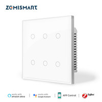 Zemismart Zigbee 6 Gang Touch Wall Light Switch 4x4 with Neutral Smart life Interruptor with Glass Touch Panel Alexa Google Home