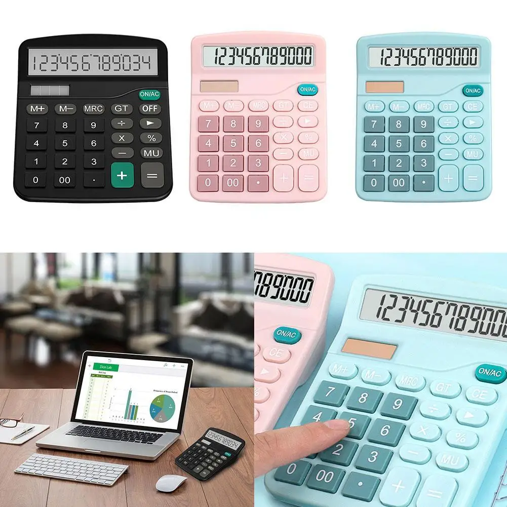 12 Digit Electronic Calculator Solar Computer Student Calculators Home Screen Office Desktop School Financial Large Account I0V9