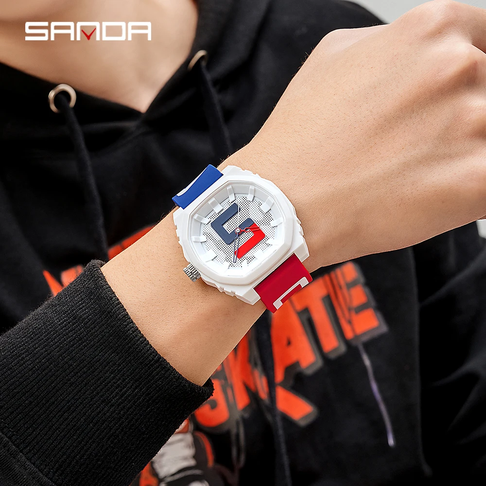 SANDA Fashion Original Design Silicone Womens Men Watches Sports Casual Waterproof 50M Luxury Quartz Watch Men Relogio Masculino