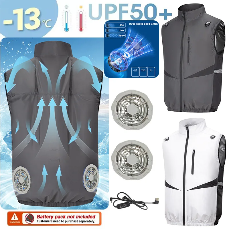 USB 5VFan Couples Summer Cool Vest Sleeveless Fan Air Conditioner Jacket Breathable Heat Resistant Outdoor Workwear Fishing Vest
