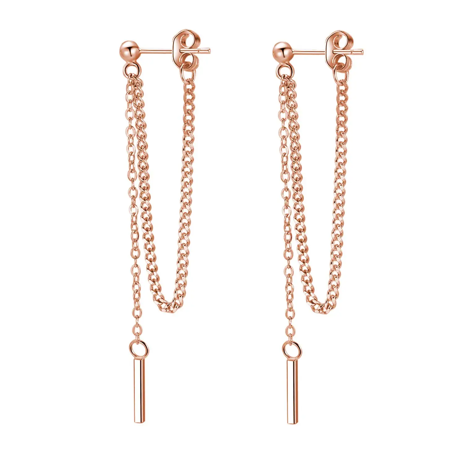 

Rose Gold Bar Dangle Threader Chain Earrings For Women Minimalist
