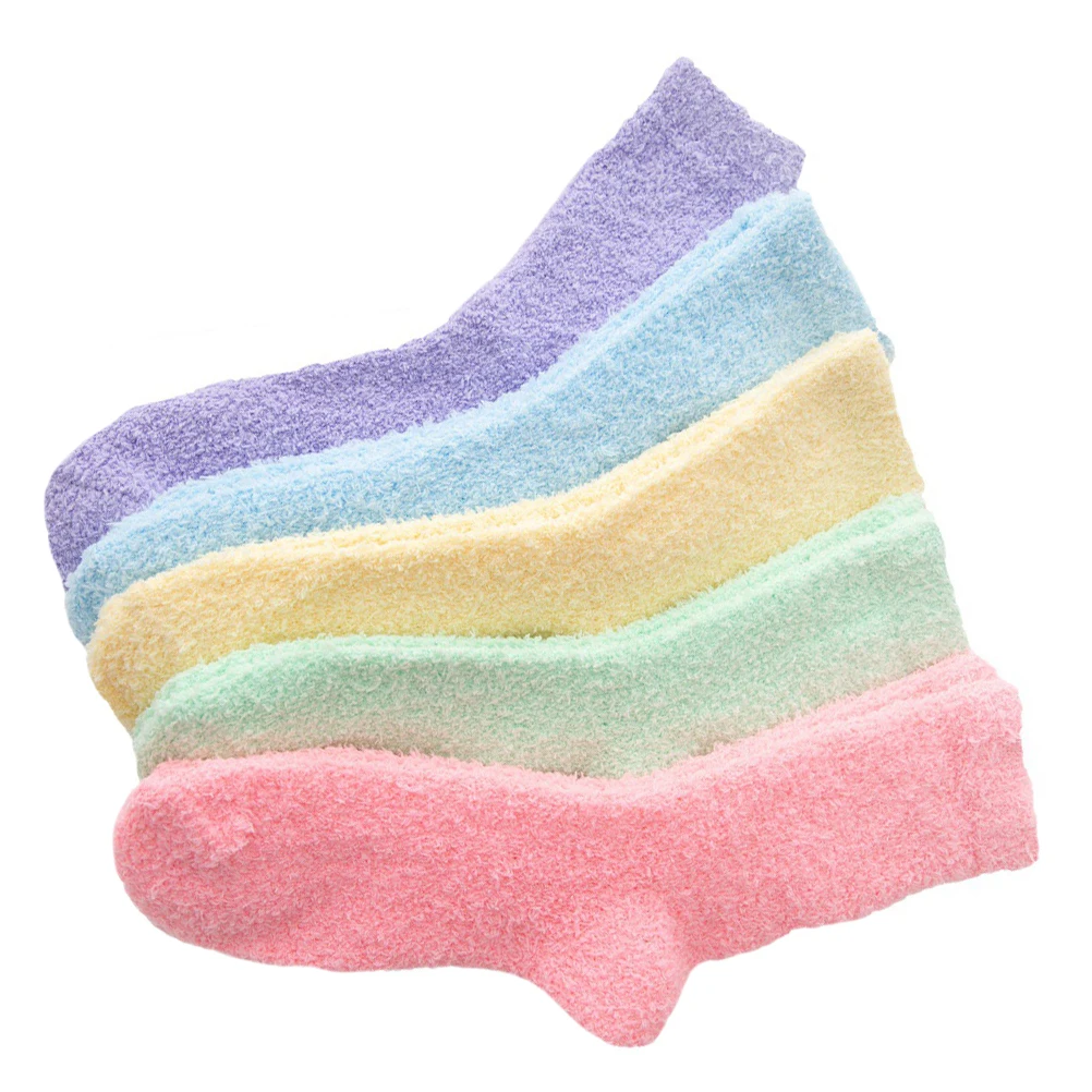 

5 Pairs Floor Socks Coral Fleece Stockings Thicken Winter Warm Sleep Bed for Women