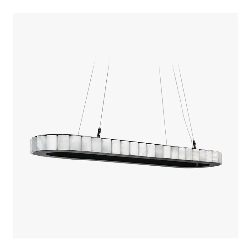 Elevate Your Dinning Room With Our Natural Marble LED Pendant Light High-end Alabaster Chandelier Black Gold Dimming Function