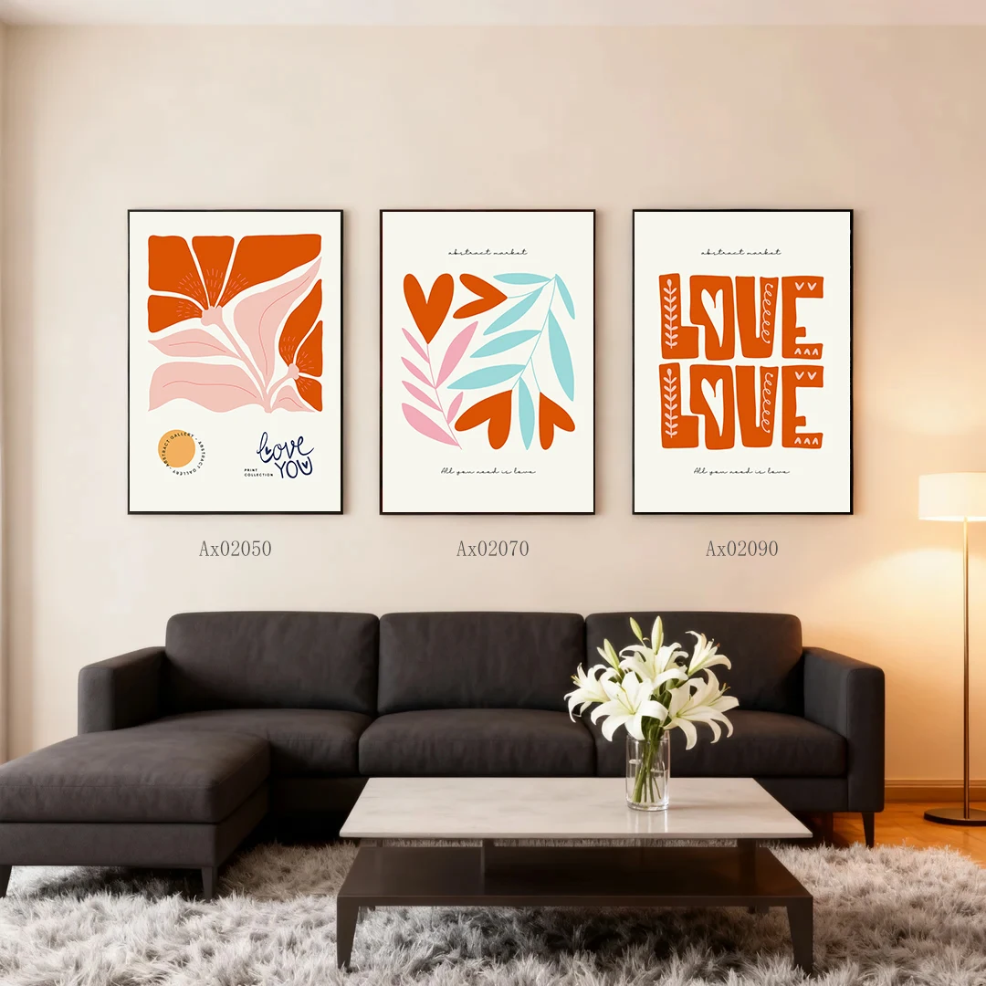 

Romantic Love Quote Wall Art Canvas Print Orange Pink Heart Pattern Wall Decor Painting for Living Room Bedroom Aesthetic Decor