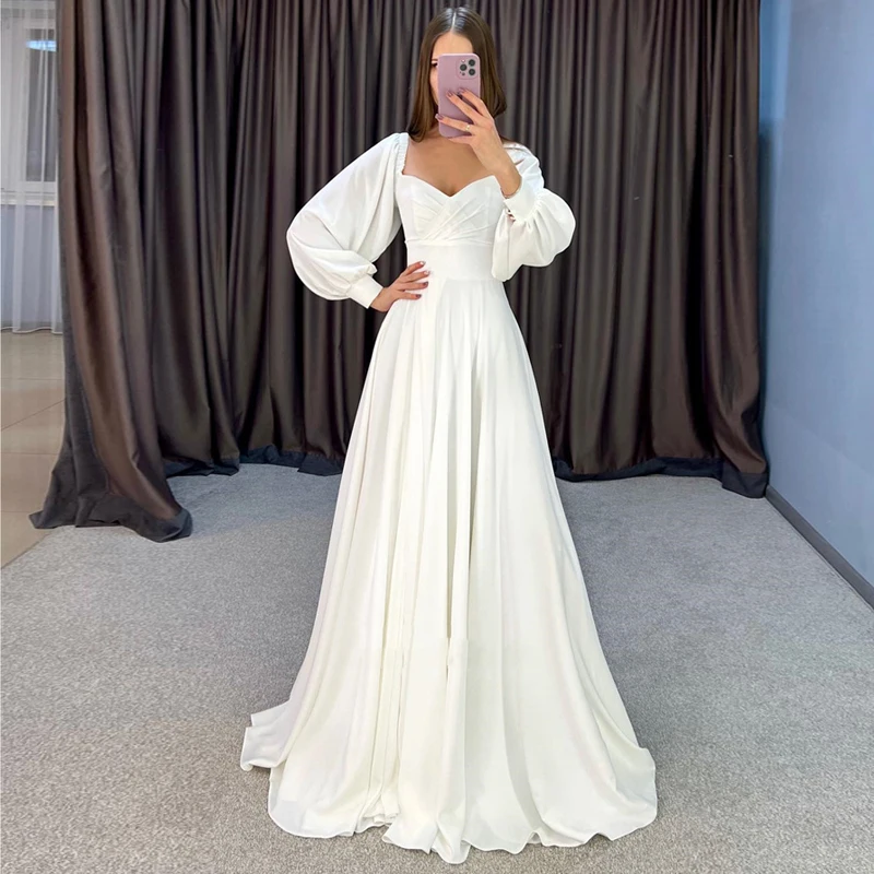 

Modest Chiffon A Line Sweetheart Wedding Dresses Off the Shoulder Bridal Gowns Vestido De Novia Customized Evening Gowns Cheap