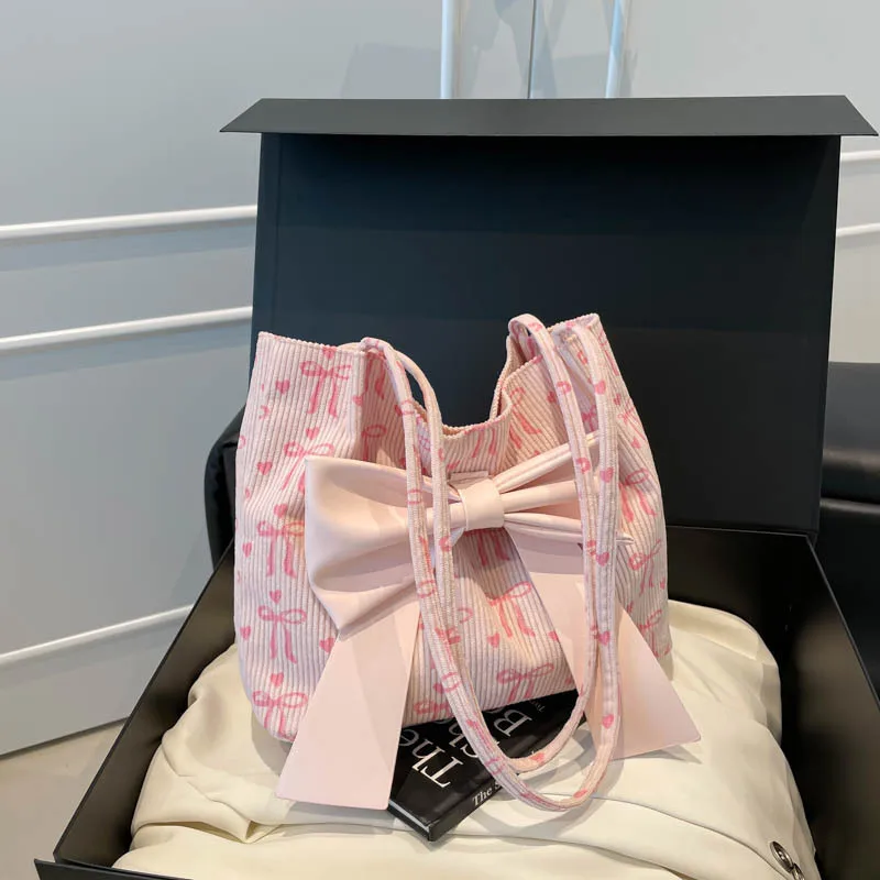 

Сумка через плечо, новая милая модная холщовая женская сумка большой емкости с бантом