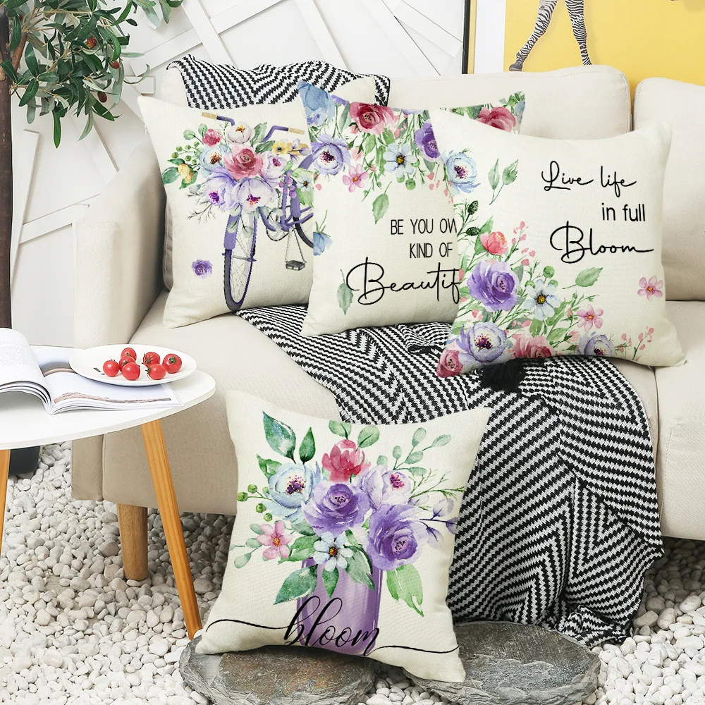 New Lavender Pillow Cover Purple Spring/Summer Printed Car Cushion Cover Bedhead Pillow Cover Home Decoration