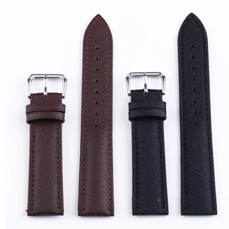 Watchband Pin Buckle Head Layer Calfskin Strap Cross Grain Spot 12~24 Brown