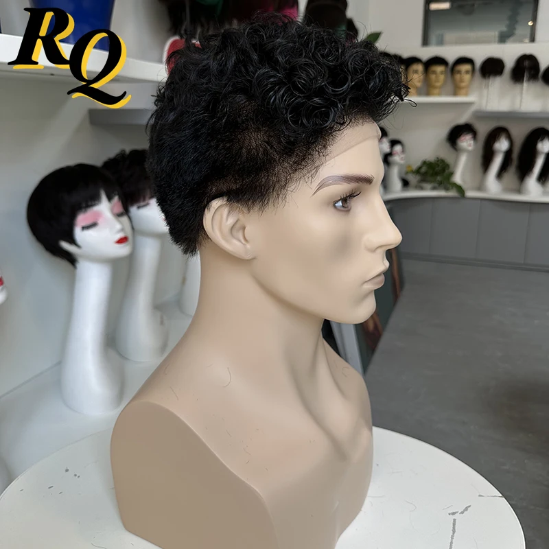 Pre Style Men\'s Transparent Full Lace Wig Hair Cuted Curly Style Toupee Hair System Units Full Lace Hair Repalcement Prosthesis