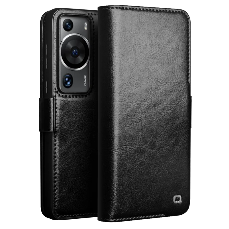 Qialino Brand For Huawei P60 Pro Premium Real Leather Genuine Natural Cowhide Flip Phone Cover Vintage Magnetic Business Case