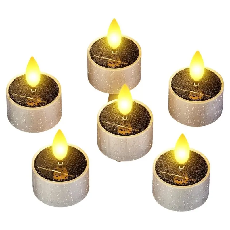 ABZV-Solar Outdoor Lights 1Set/6Pcs, Flameless Flickering, Waterproof For Home Patio Night Lighting System