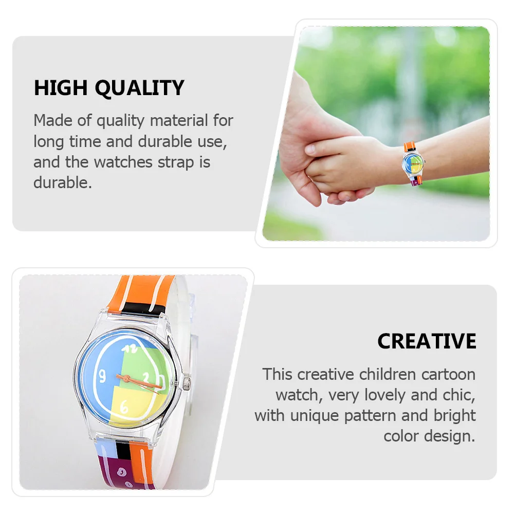 Colorful Watch with Cartoon Pattern Adjustable Strap Comfortable Plastic Time Learning Gift for