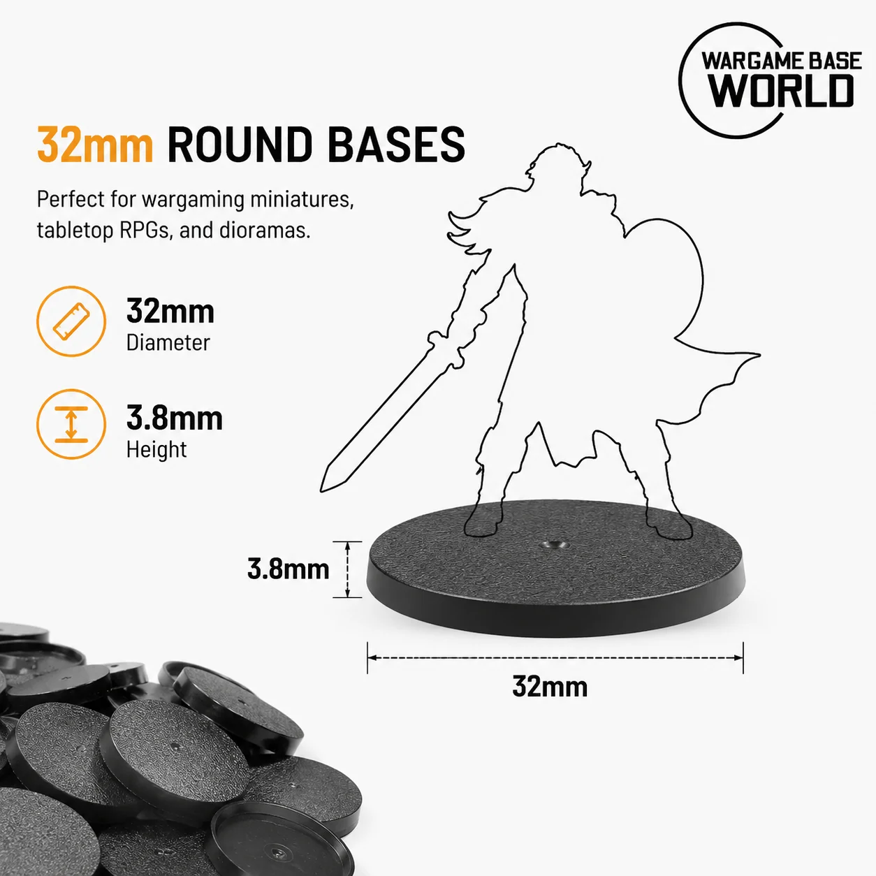 Plastic 32mm Round Bases For Warhammer Miniatures And Boardgame