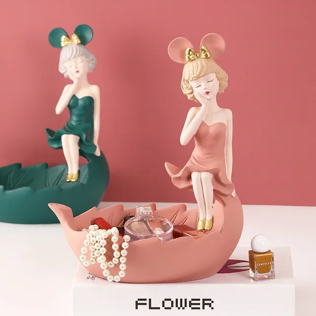 

Modern Support Cheek Bunny Girl Storage Box Resin Accessories Home Coffee Table Figurines Decoration Store Club Furnishing Craft