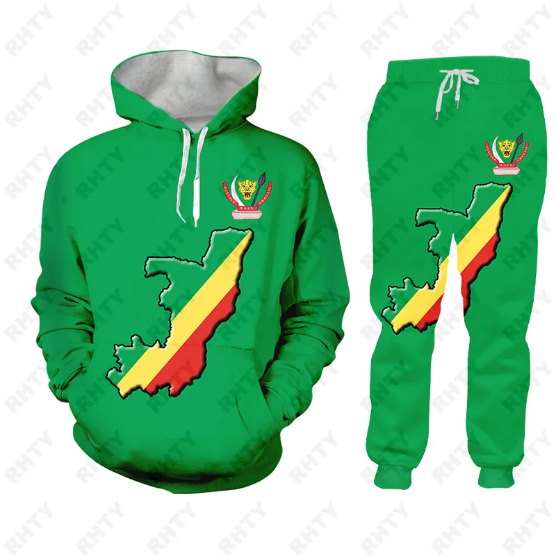 Republic Of Congo Flag Brazzaville Hoodies Jacket Tracksuit Men 3D Print Pants Oversize African Pullover Sweatshirt Unisex 5XL