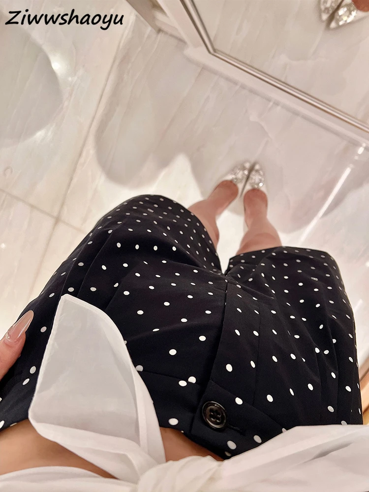 

High Quality Summer Women Fashion Runway Designer High Waist White Polka Dot Printed Cotton Shorts Bottoms