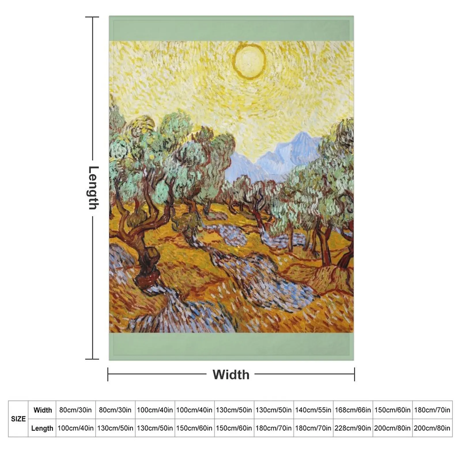Van Gogh - Olive Trees with Yellow Sky and Sun Throw Blanket couch cozy soft plush fuzzy picnic outdoor blanket