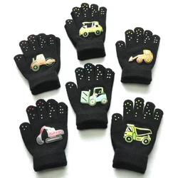 5-11Y Children Cartoon Vehicle Plush Warm Gloves For Boys Girls Student Winter Knitted Mittens Outdoor Cycling Skiing Gloves New