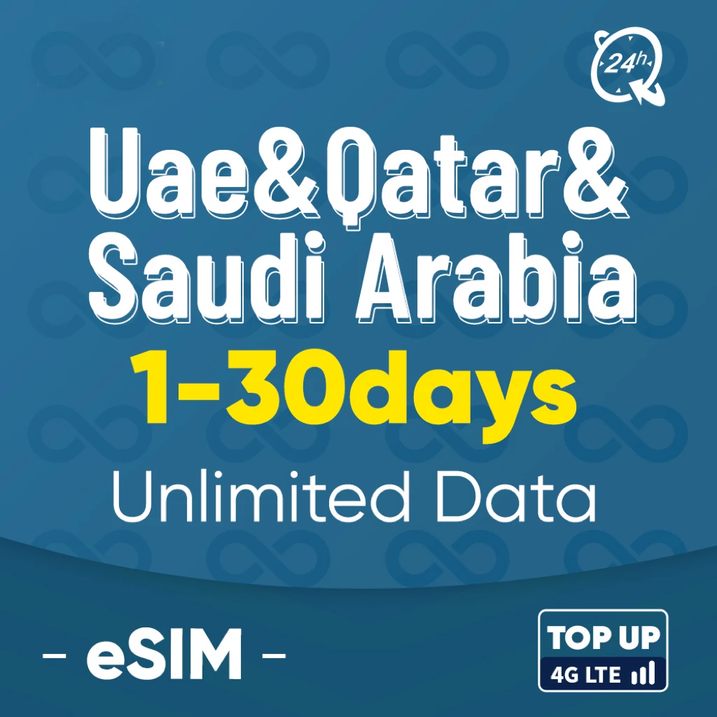 UEA, Qatar, kartu sim prabayar Arab Saudi tanpa batas kartu data Internet tanpa panggilan & SMS mendukung eSIM