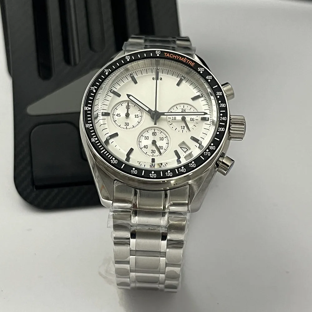 39.8 stainless steel case automatic calendar men's watch VK63 movement Thick transparent mirror black and white watch A image 3