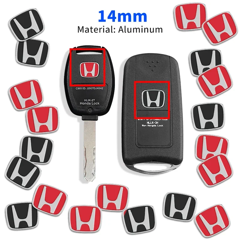 14mm 5/10pcs Car Remote Key Sticker Aluminum Emblem Decoration For Honda Civic City Accord Odyssey Spirior CRV Hrv Jazz CBR HR-V