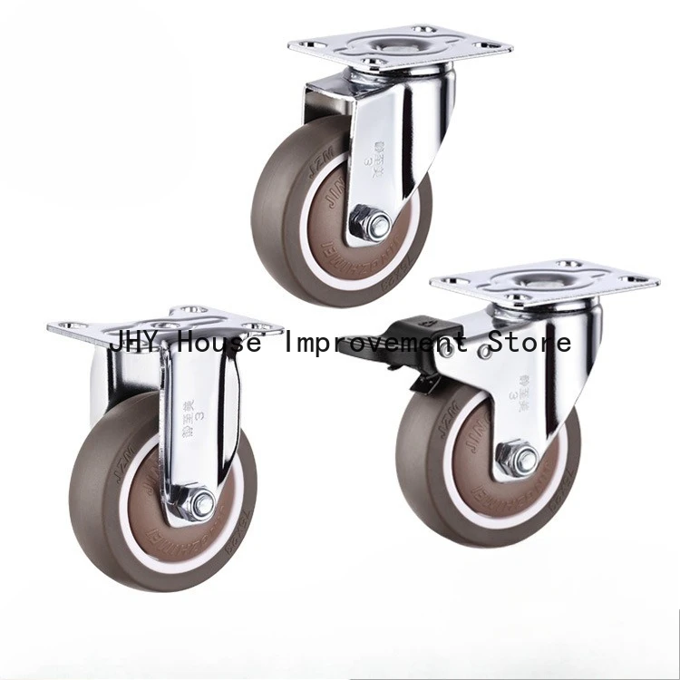 

4Pcs Rubber Swivel Casters Wheels , With Brake No Noise Lockable Wheels Mobile wheels For Furniture, Medical Equipment, Trolleys