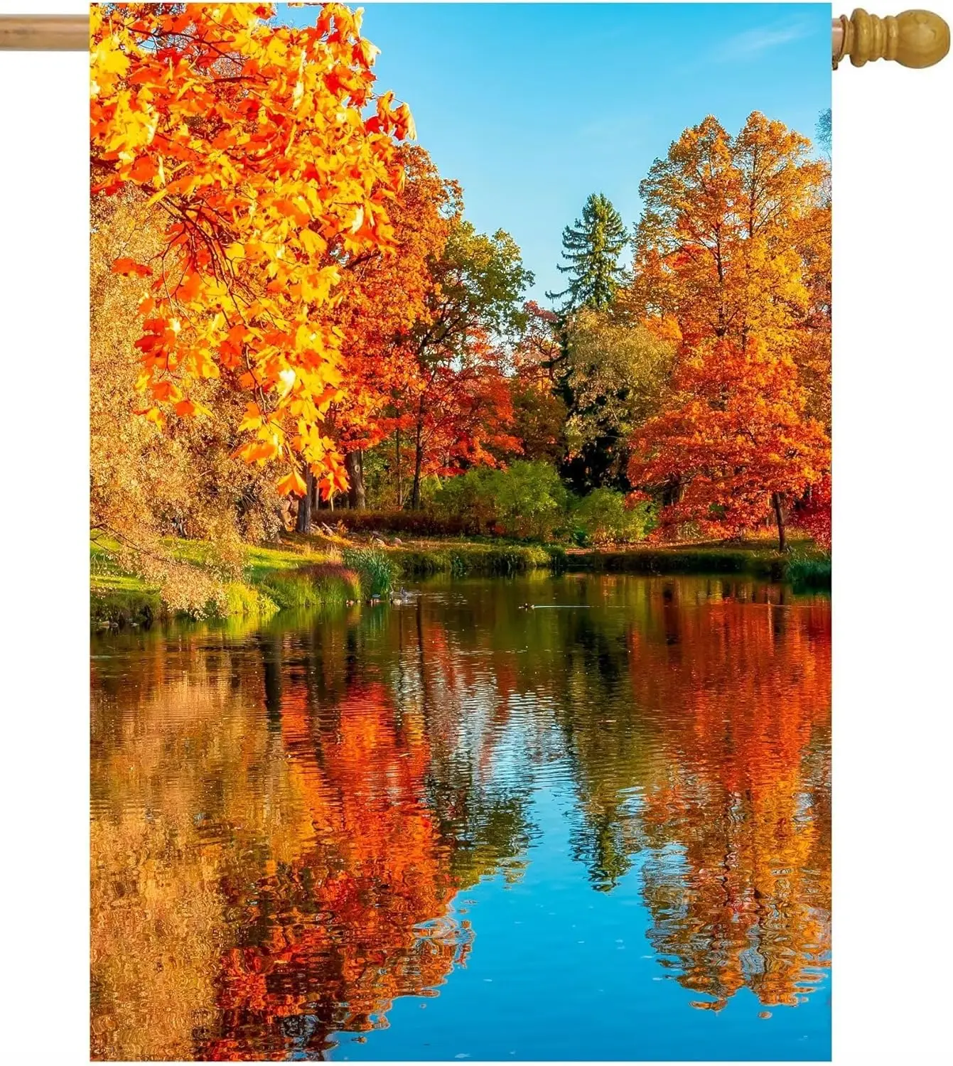 Autumn Landscape Fall Golden Forest Trees Foliage Leaves Lake House Flag 28 x 40 Double Sided Polyester Welcome Large Yard Garde