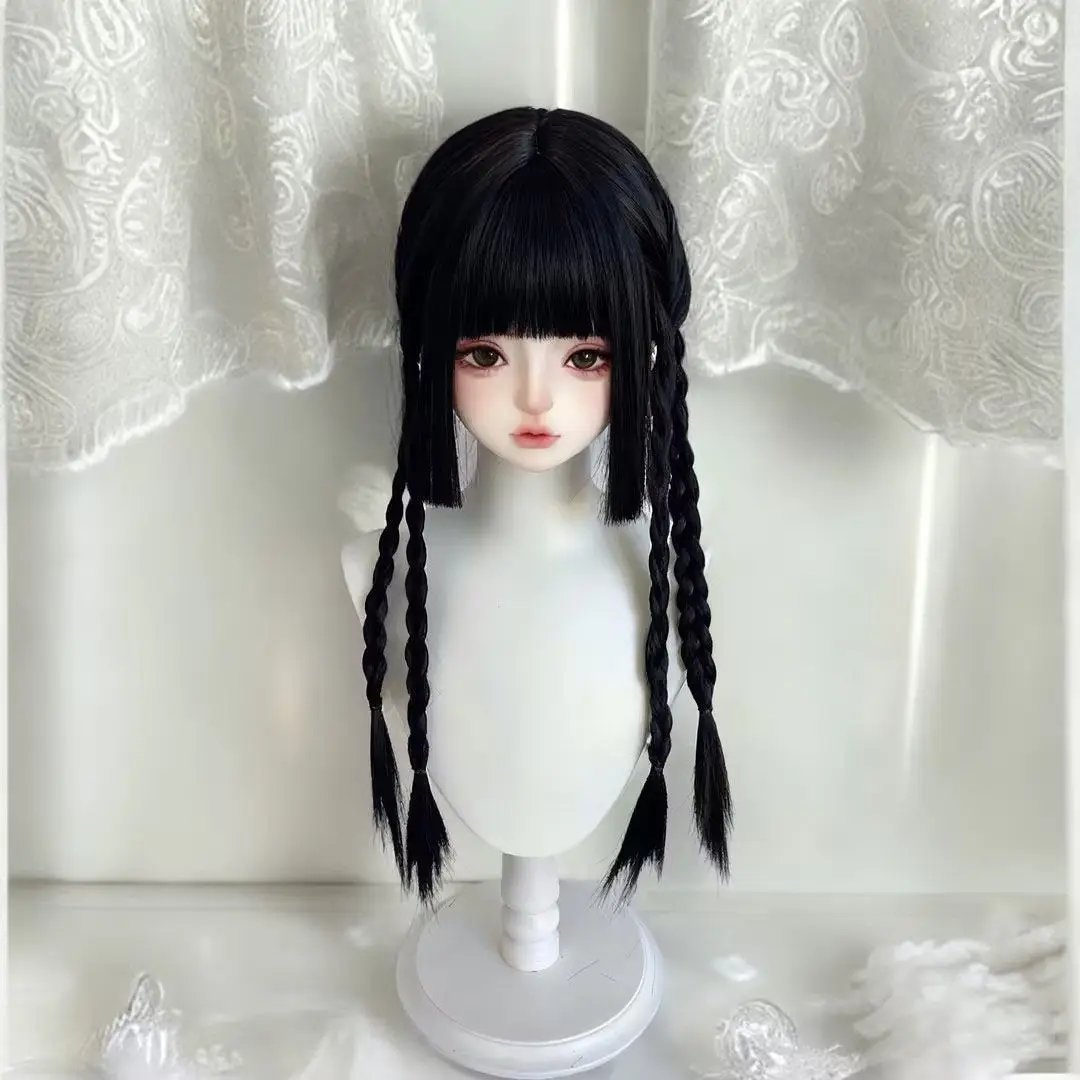 شعر مستعار لتصفيفة الشعر وقنديل البحر من Hime Cut |   قبعة لوليتا كوسبلاي كاملة سوداء طويلة مستقيمة على الطراز القوطي والكاواي