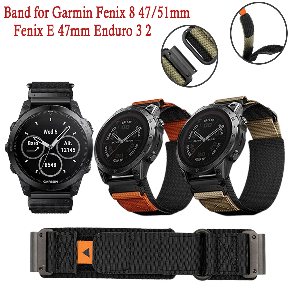 

Ремешок 26 22 мм для Garmin Fenxi 8/7X/6X/5X/E/Enduro 3, быстросъемный нейлоновый браслет с оплеткой для Garmin Fenix 8 47 51 мм, аксессуары