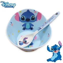 Disney Stitch Kids Bowl Spoon Set Cartoon Cute Tableware Gift Furniture Drop Resistant High Temperature Melamine Soup Bowl Spoon
