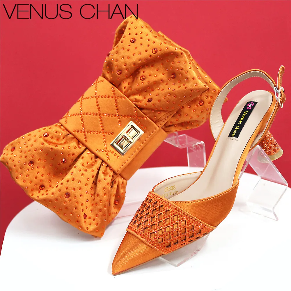 African Shoe and Bags Set for Wedding Women Sandals and Bag To Match Set with Rhinestone Italy Lady Pumps Women Shoes Luxury