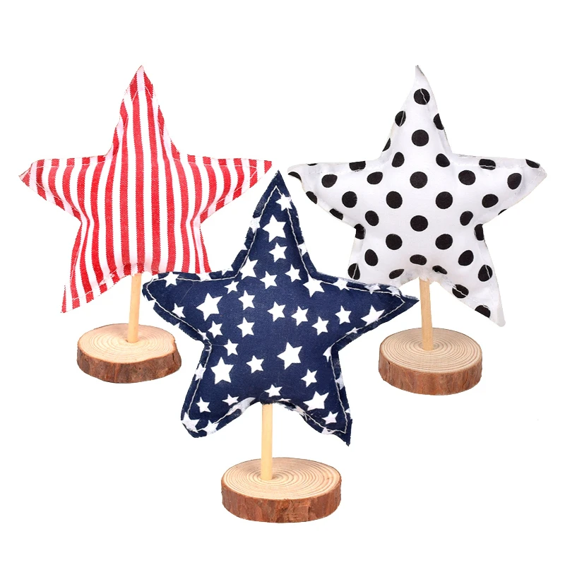 

Stylish Star‑Shaped Figurines with Wooden Holder Premium Patriotic Decor for American Independence Day Home Party Table Layout