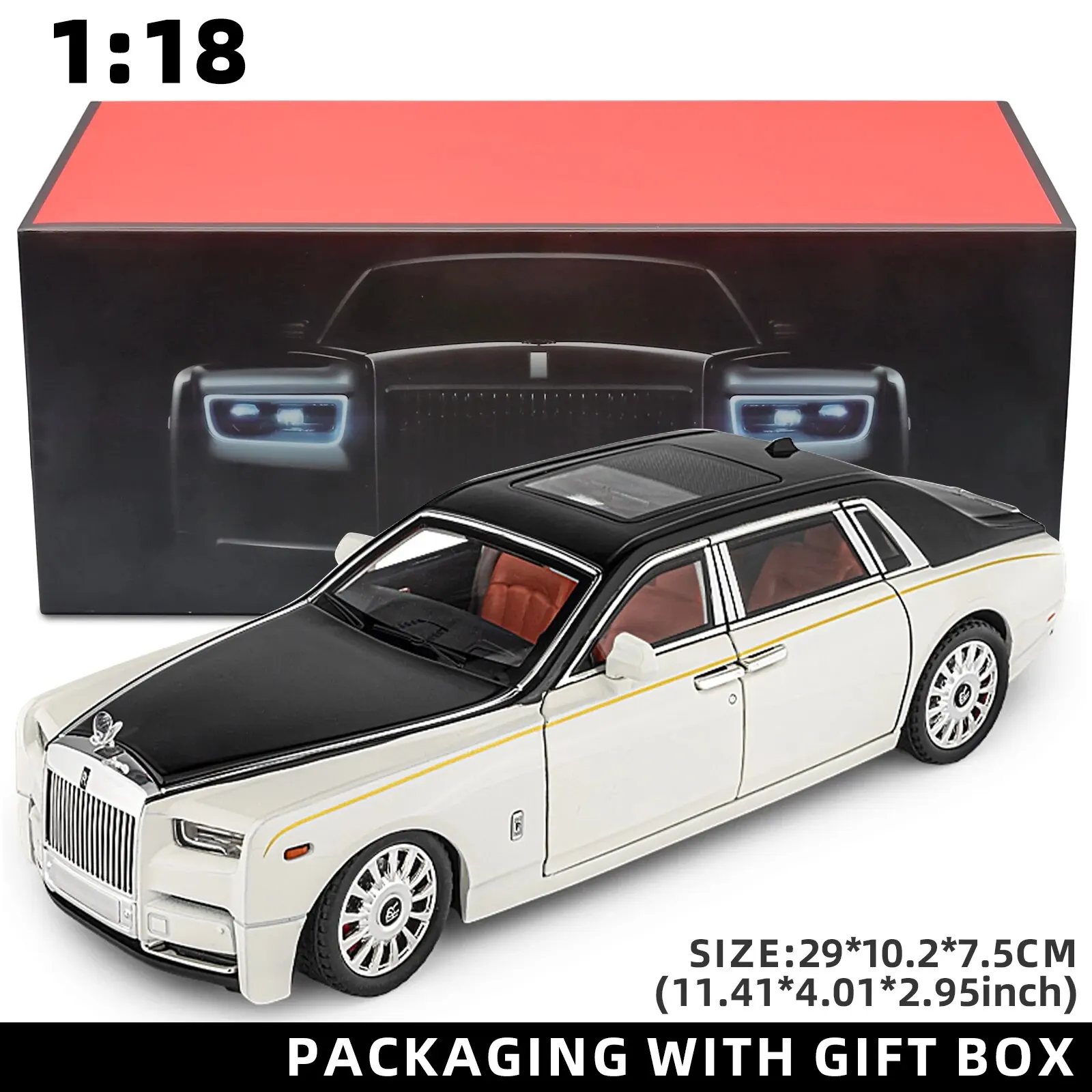 1:18 ロールスロイス ファントム モデルカー、亜鉛合金プルバック 