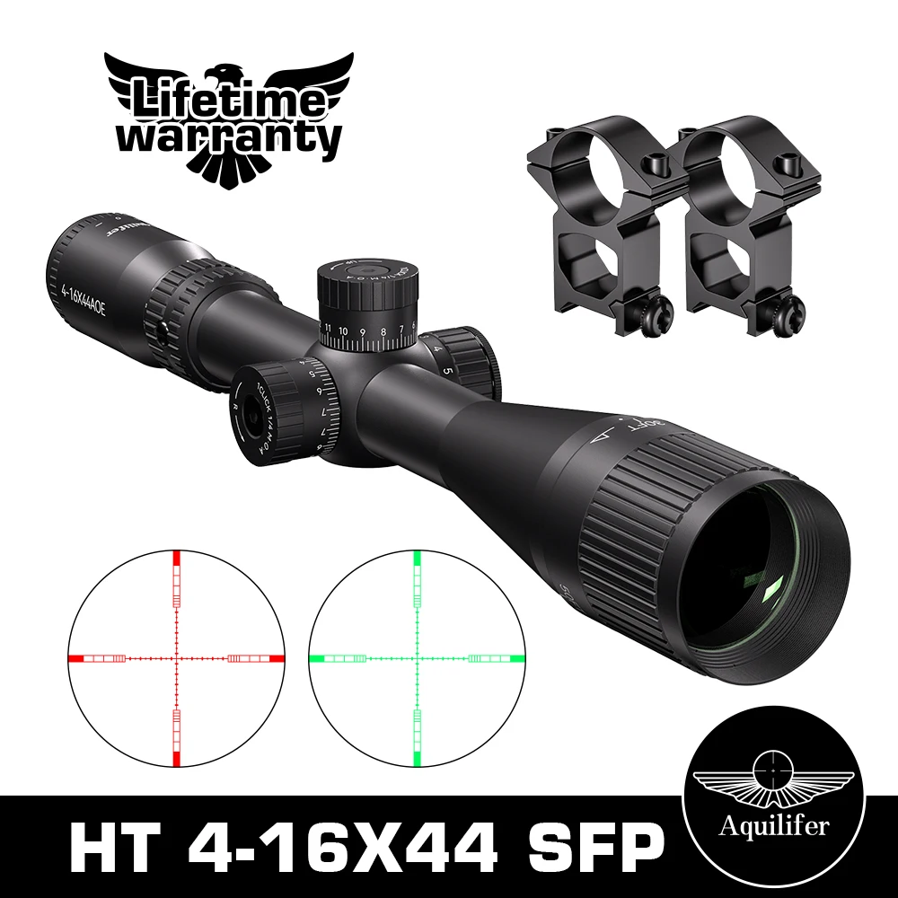 Aquilifer 4-16x44 Rifle Scope SFP Zero Stop AO Paralaje 5 Iluminación Roja Verde para Caza