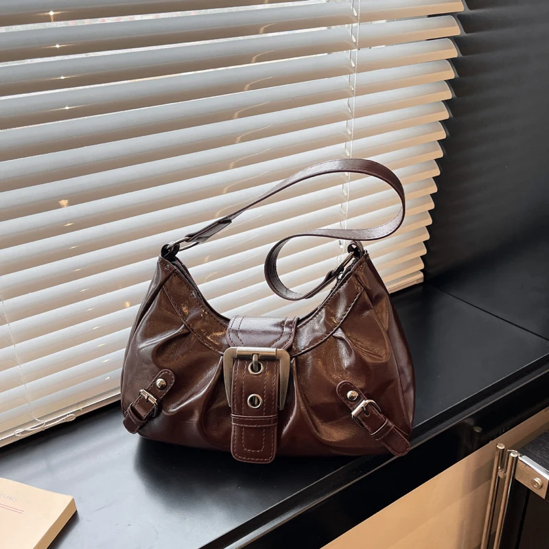 Y2K Retro Plissierte Hobo-Schultertasche für Damen, Trendige Maillard-Style Unterarmtasche, Clutch-Handtaschen für Reisen, Arbeit und Shopping