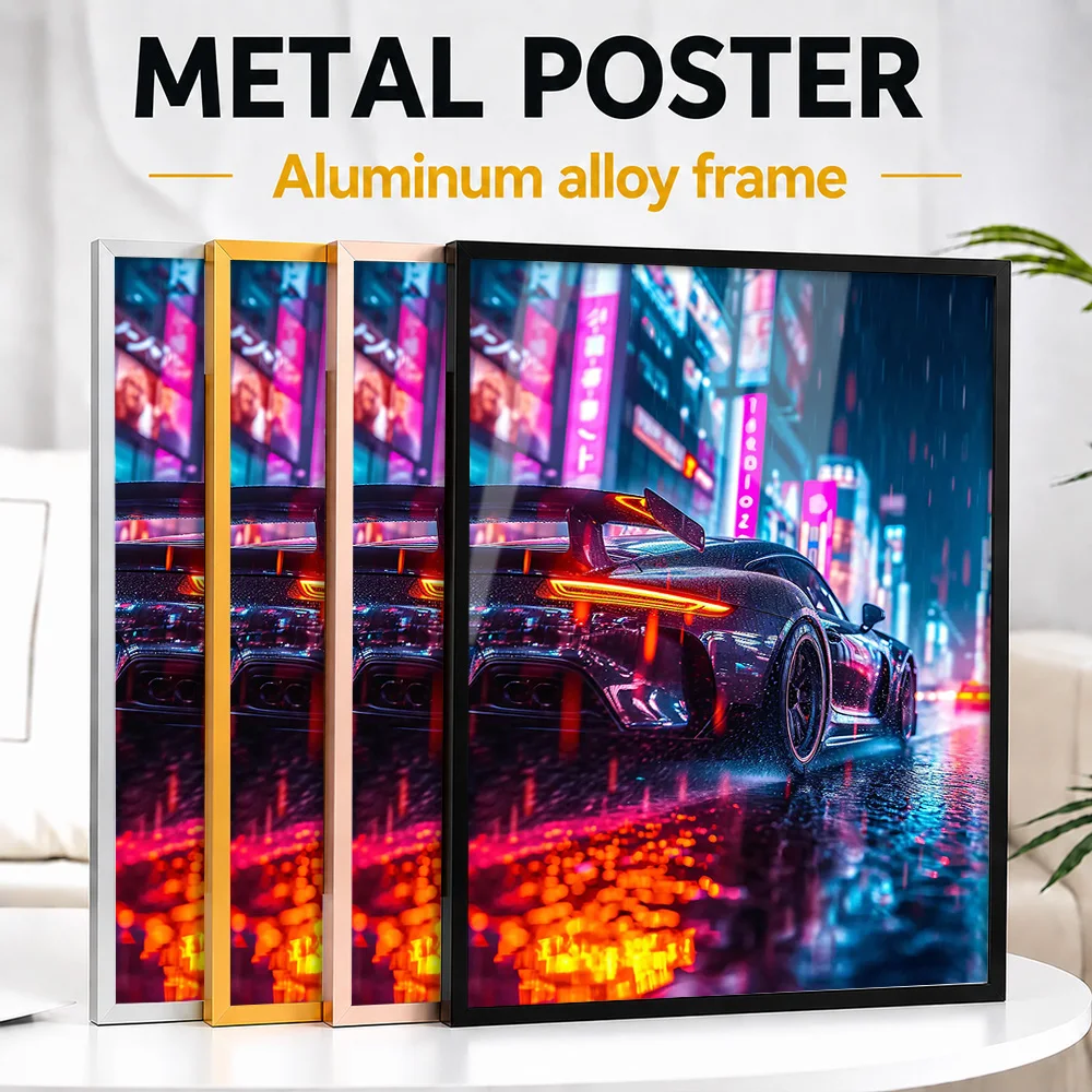Neon Speed Framed Aluminum Metal Poster Customized Photo Vibrant Urban Style Wall Art For Game Room Thoughtful Enthusiast Gift
