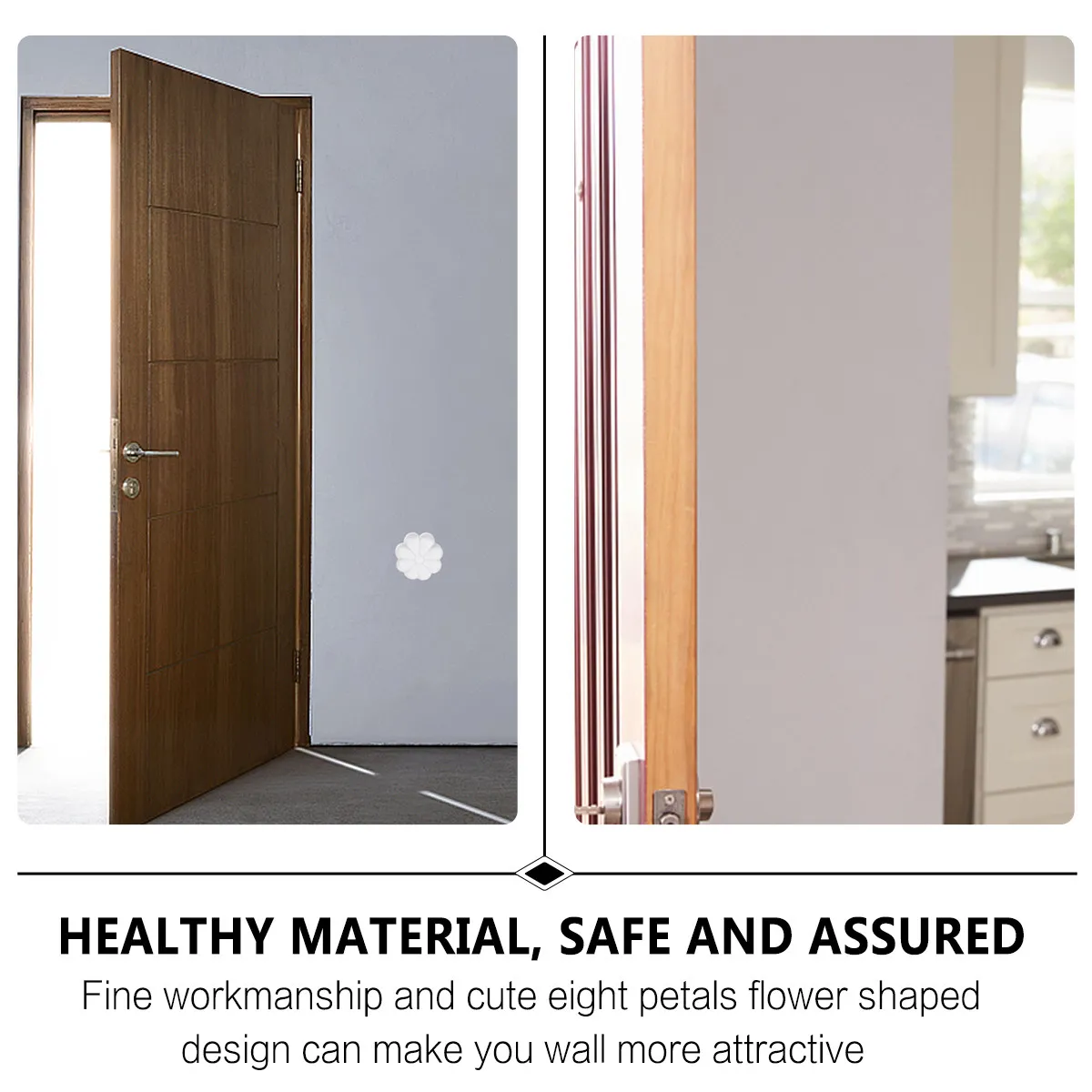 

10 шт. самоклеящихся защитных накладок для стен с дизайном в виде цветка (8 лепестков), мягкие амортизирующие подушечки-ограничители для дверных ручек, стопоры для дверей, для столов и стульев