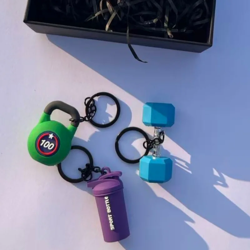Gift Box Set Barbell Keychain DlY Silicone Dumbbell Keychain Gifts for Gym Lovers Fitness Trainer Gift Backpack Car Key Pendant
