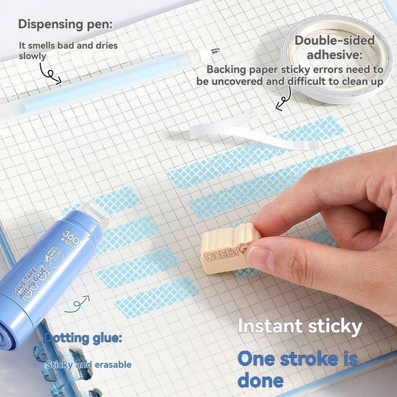 Gradient Blue 360° Rotating Dot Glue 4pcs Set 5m*6mm Portable No Residue Adhesive Tape with Storage Bag