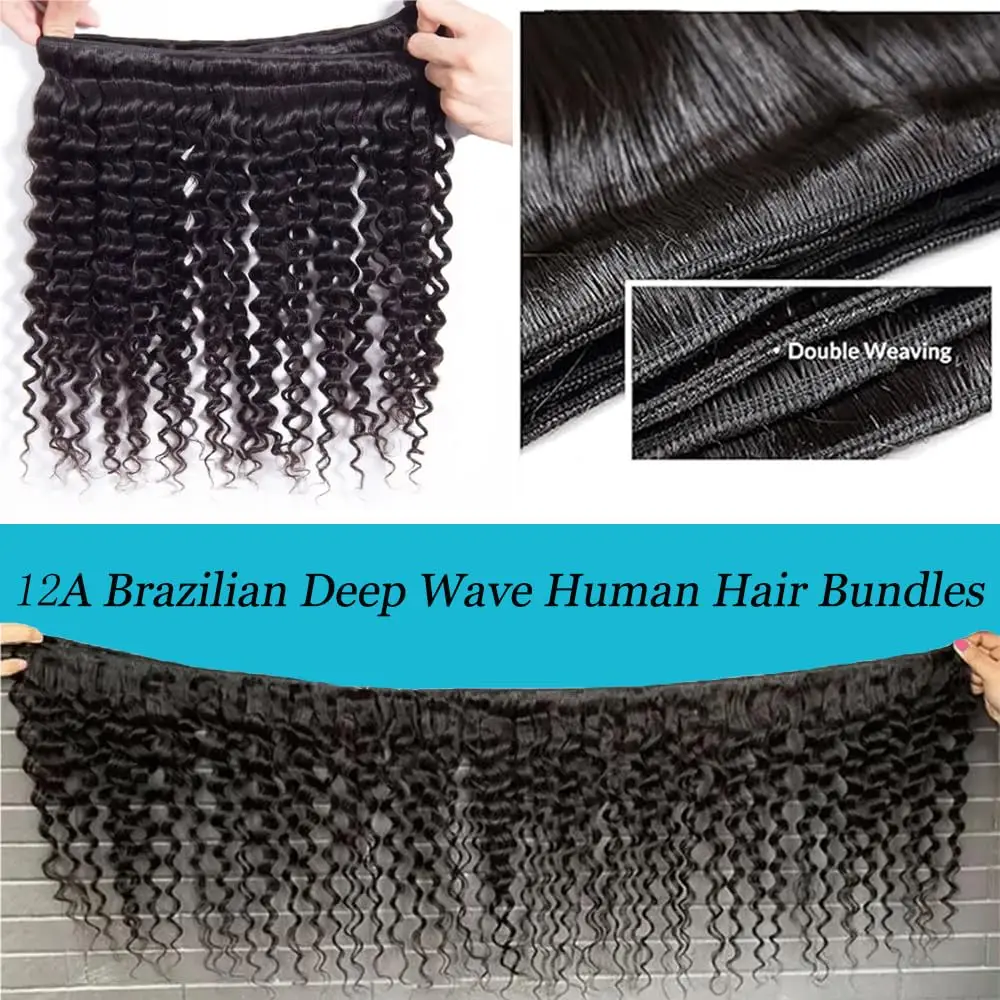 10-32inch Deep Wave Bundles 100% Human Hair Brazilian Weaving Virgin Human Hair Natural Hair Extensions Curly Human Hair Bundles