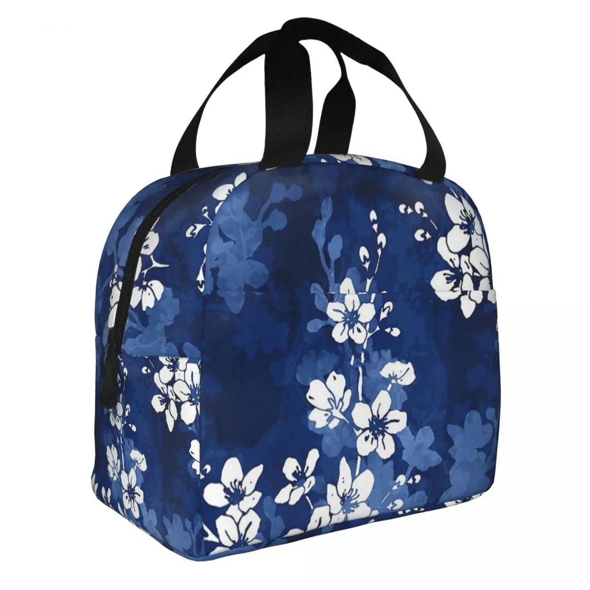 Sac à lunch isotherme bleu profond Sakura Blossom, sac isotherme, conteneur de repas, boîte à lunch fourre-tout, sacs de rangement des aliments, travail, pique-nique