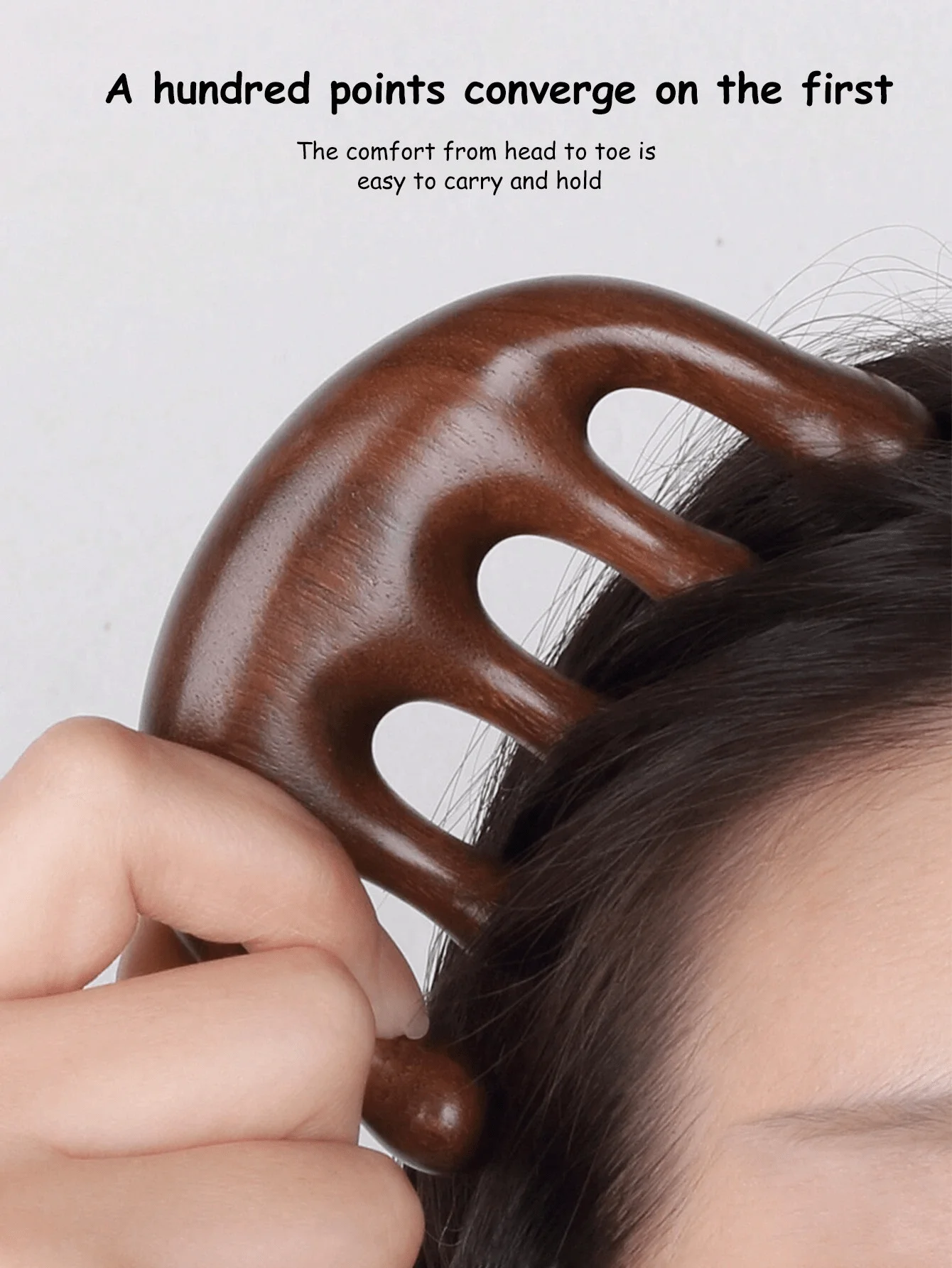 قطعة واحدة من مشط تدليك الرأس مع خمسة أسنان، تحفيز فروة الرأس وميريديان، مشط للعناية باليدين متعدد الوظائف