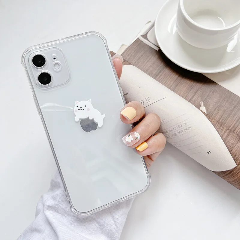 Custodia per telefono divertente cartone animato per iPhone 16 15 14 13 12 11 Pro XS MAX 7 XR 8 7 Plus Cover trasparente Fundas