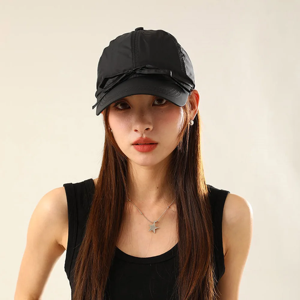 Women Korean Bow Ribbon Baseball Hats Versatile Fashion Sweet Simple Student Sunshade Niche ins Breathable Snapback Caps